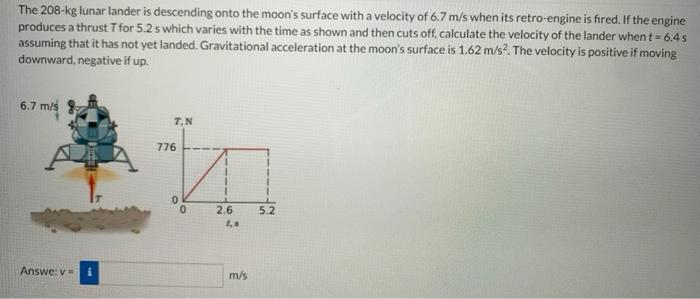 Solved The 208 Kg Lunar Lander Is Descending Onto The Moon S