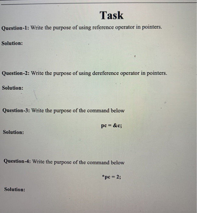 Solved Task Question-1: Write the purpose of using reference | Chegg.com