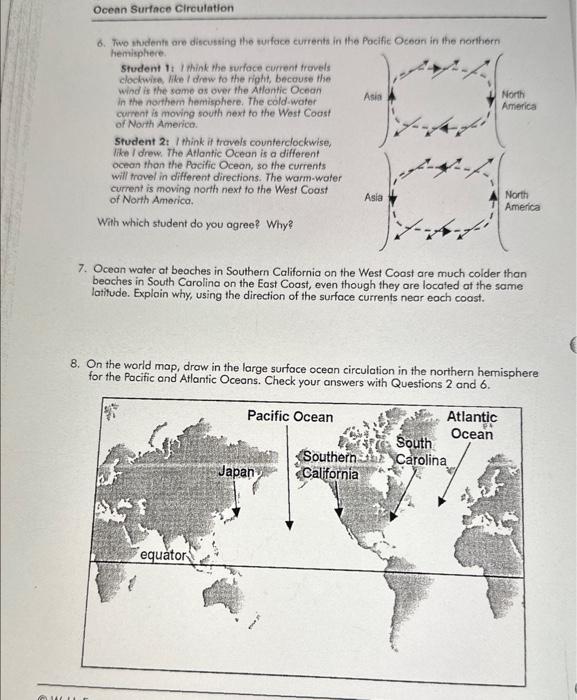 OCEAN SURFACE CIRCULATION 1. For each wind arrow,