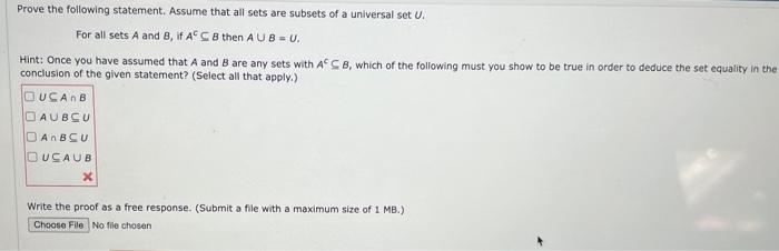 Solved Prove The Following Statement. Assume That All Sets | Chegg.com