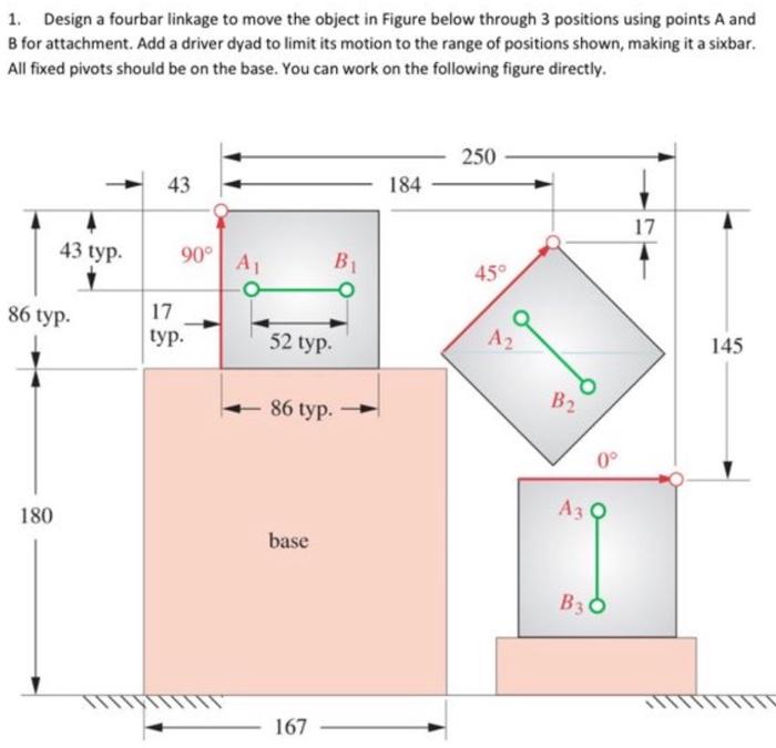 Solved 1. Design a fourbar linkage to move the object in