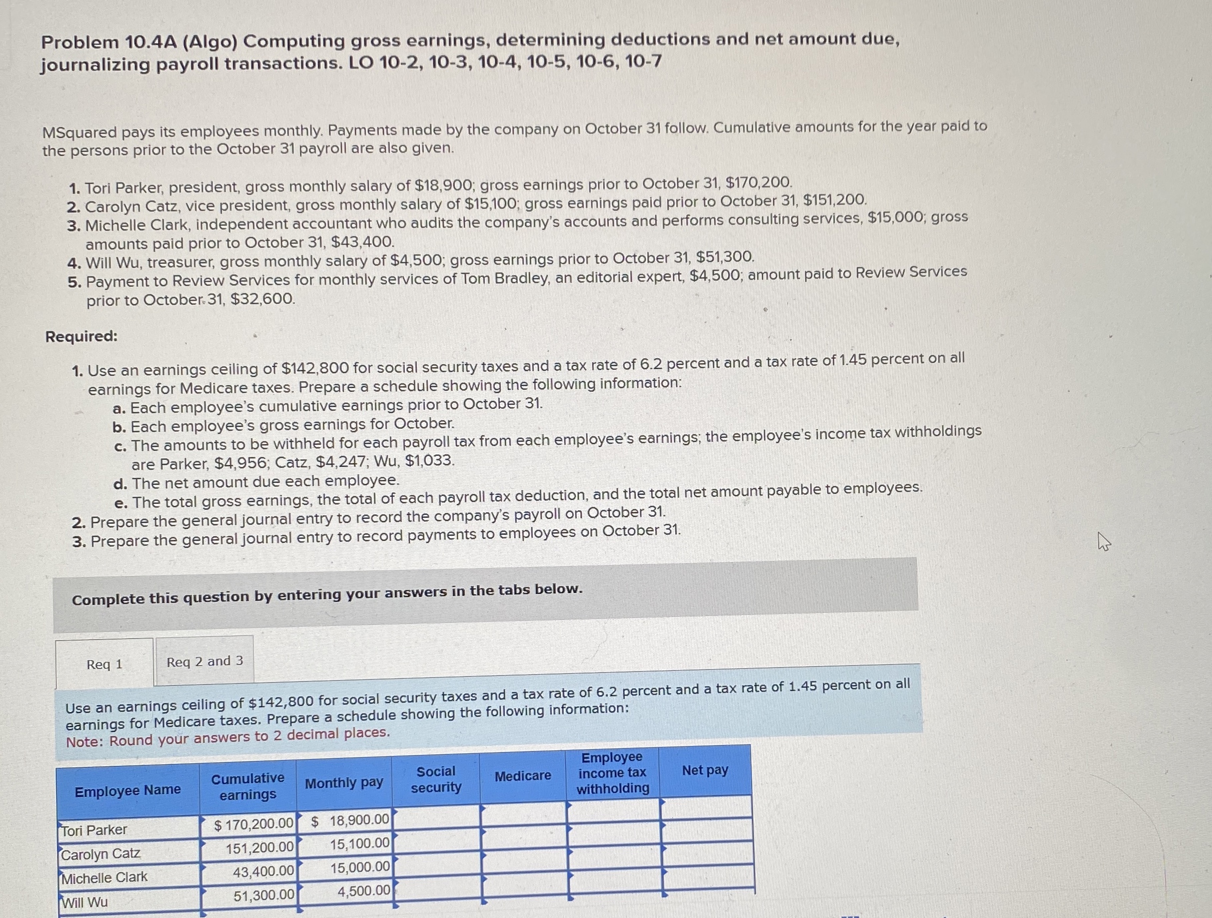 Solved Problem 10.4A (Algo) ﻿Computing gross earnings, | Chegg.com