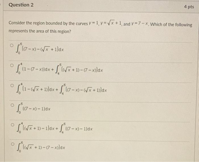 Solved Question 2 4 pts Consider the region bounded by the | Chegg.com