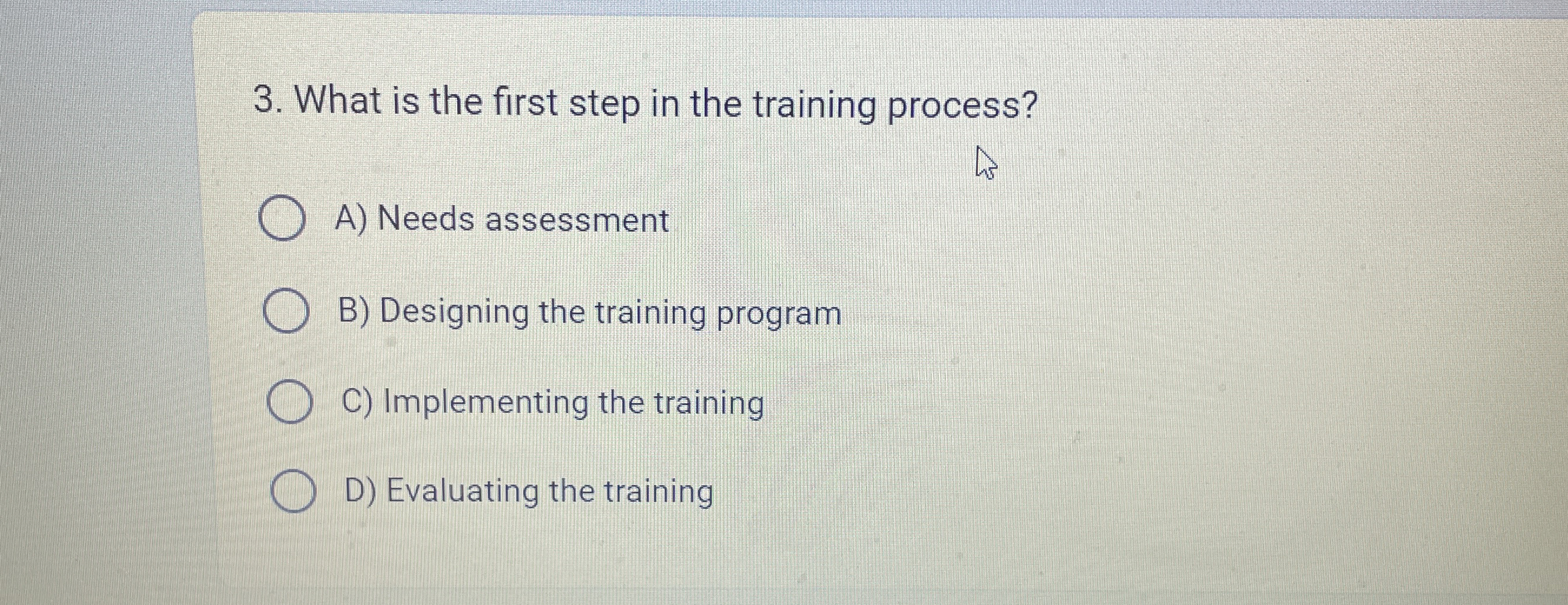 Solved What is the first step in the training process?A) | Chegg.com