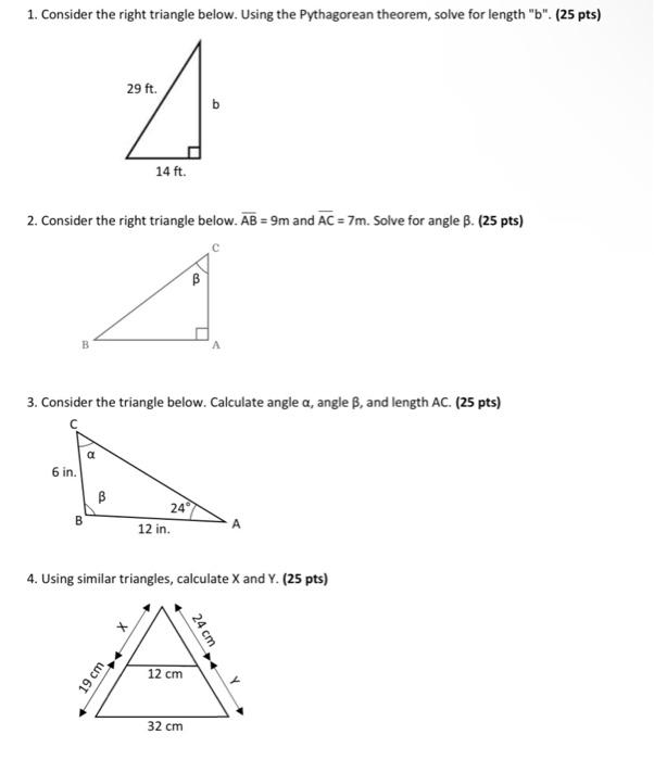 Solved 1. Consider the right triangle below. Using the | Chegg.com