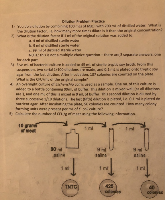 Dilution Problem Practice 1) You do a dilution by | Chegg.com