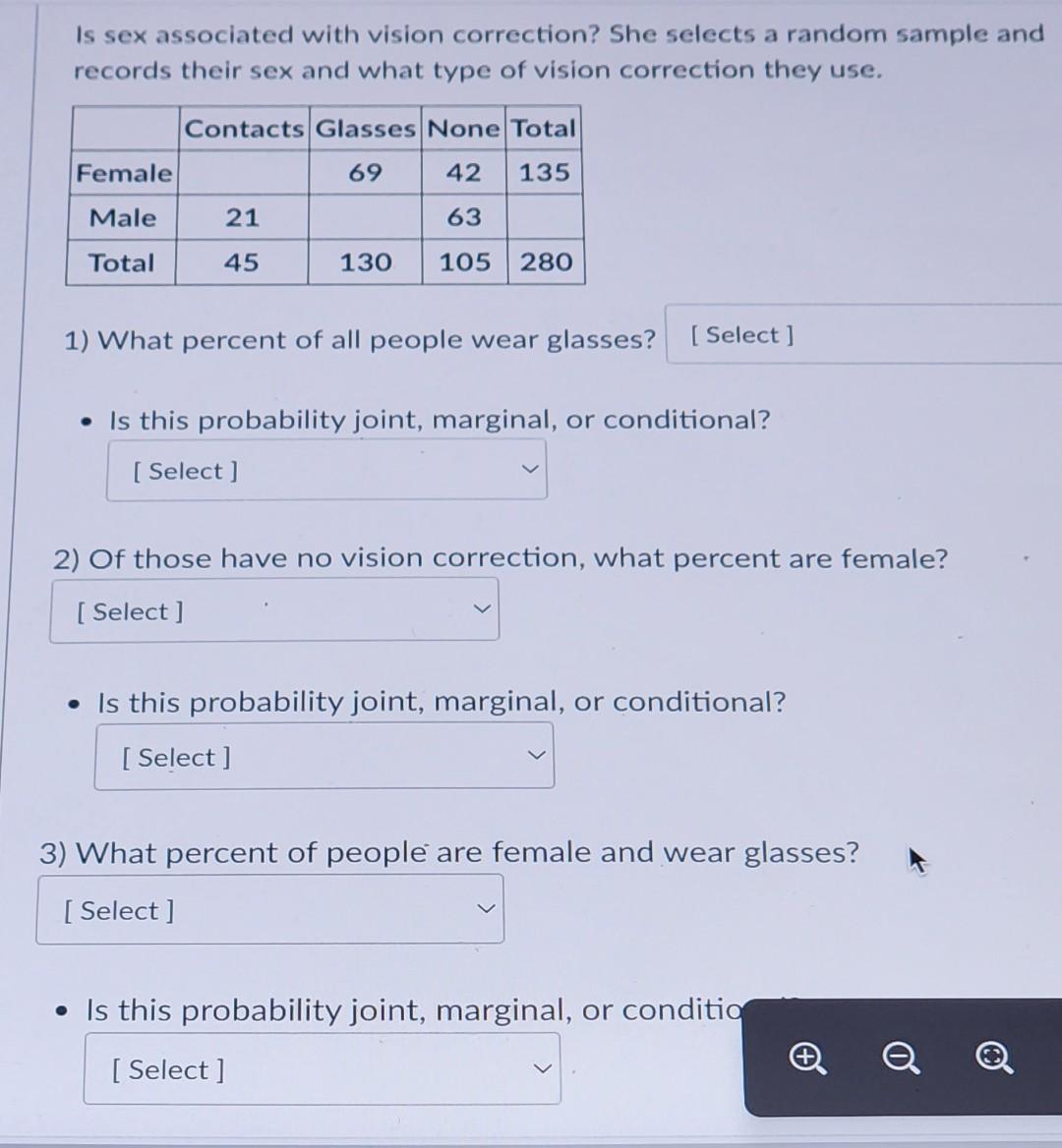 Solved Is sex associated with vision correction? She selects | Chegg.com