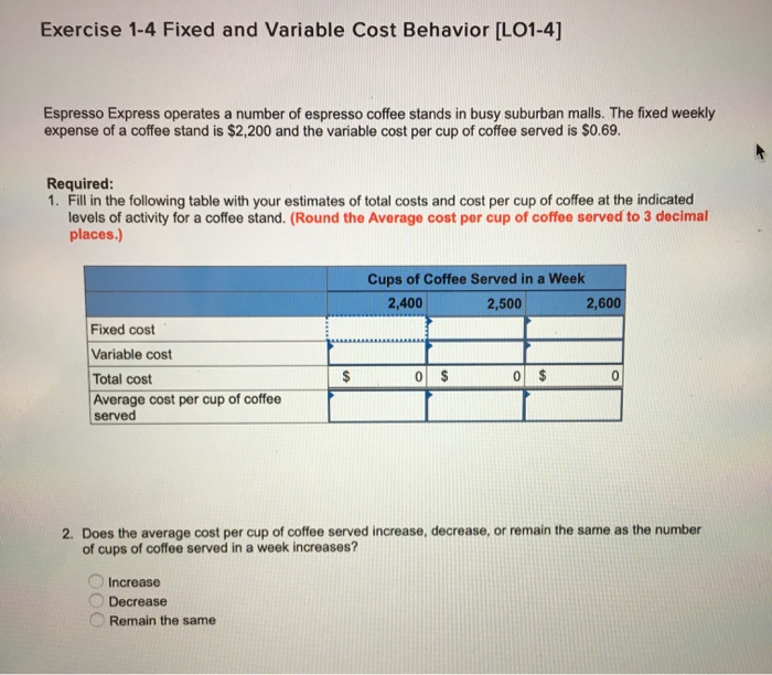 Solved Exercise 14 Fixed and Variable Cost Behavior [LO14]