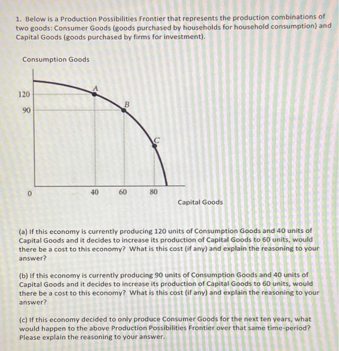 Solved 1. Below is a Production Possibilities Frontier that | Chegg.com