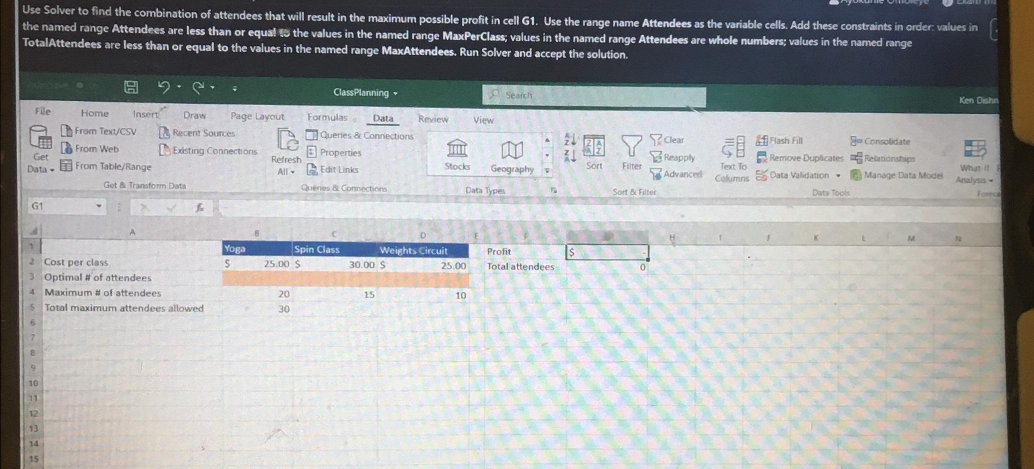 Solved Use Solver to find the combination of attendees that