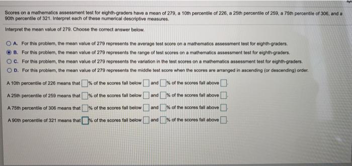 Solved Scores on a mathematics assessment test for | Chegg.com