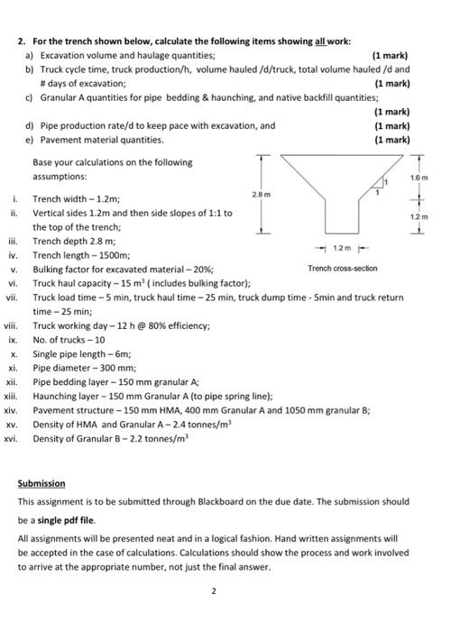 Solved Questions 1. For the trench shown below, calculate | Chegg.com