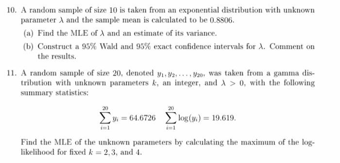 Solved 10. A random sample of size 10 is taken from an | Chegg.com