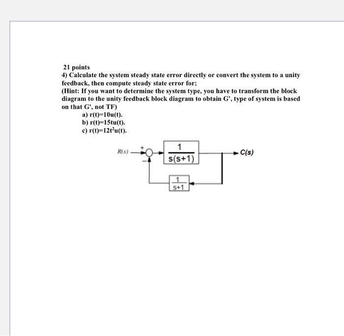 Solved 21 Points 4) Calculate The System Steady State Error | Chegg.com