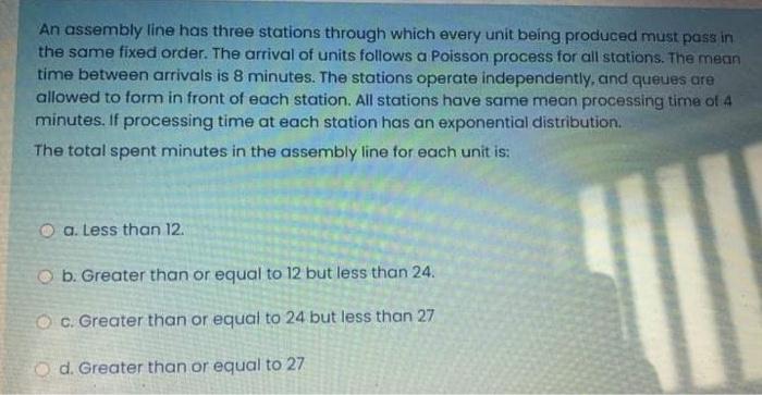 Solved An assembly line has three stations through which | Chegg.com