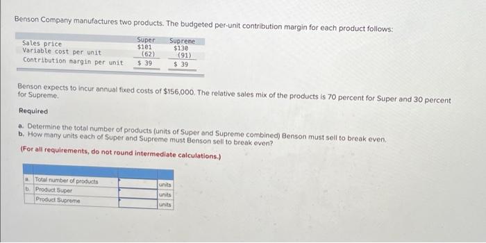 Solved Benson Company manufactures two products. The | Chegg.com