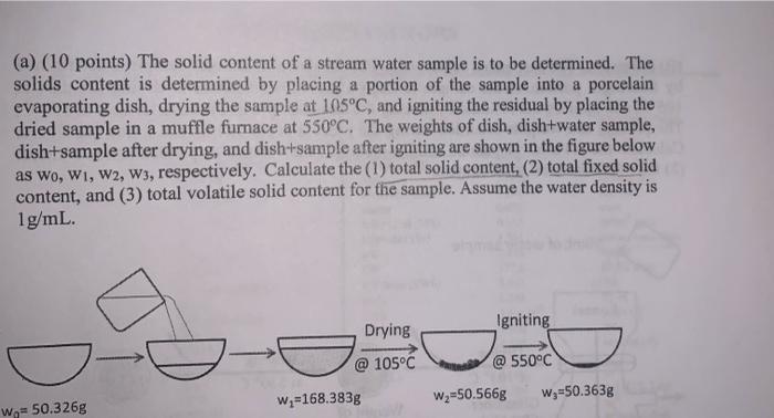 Solved (a) (10 points) The solid content of a stream water | Chegg.com
