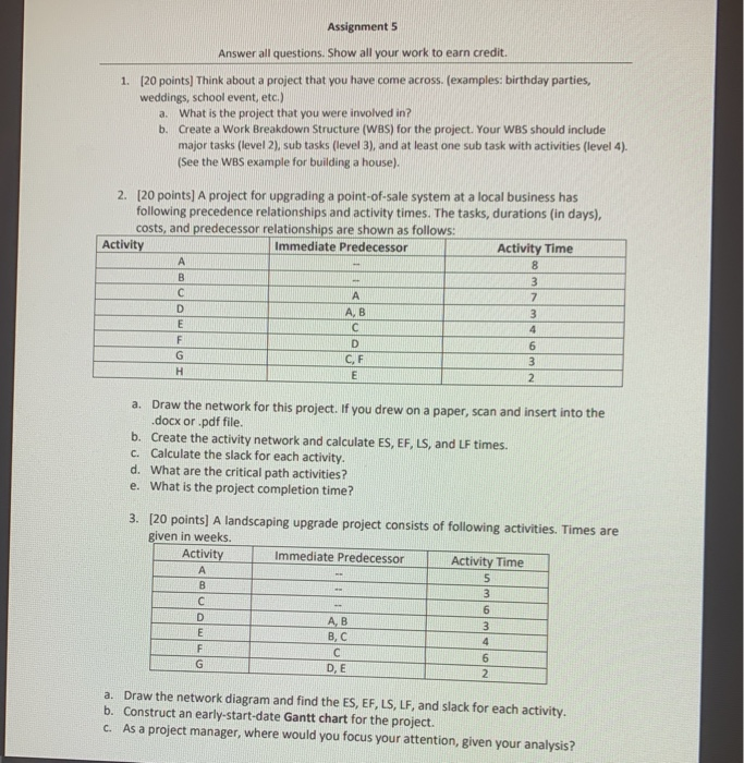 Solved Assignment 5 Answer all questions. Show all your work | Chegg.com