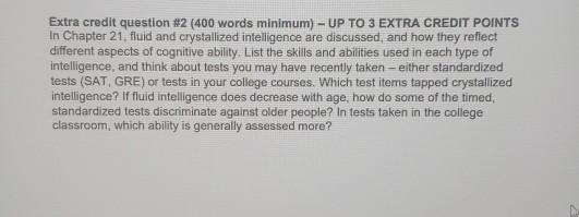 Solved Extra credit question #2 (400 words minimum) - UP TO | Chegg.com