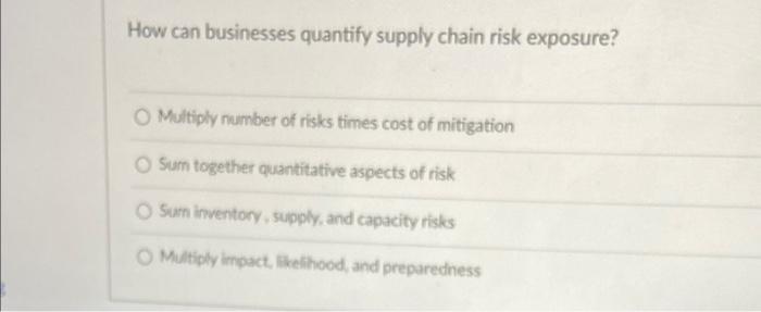 Solved How can businesses quantify supply chain risk | Chegg.com