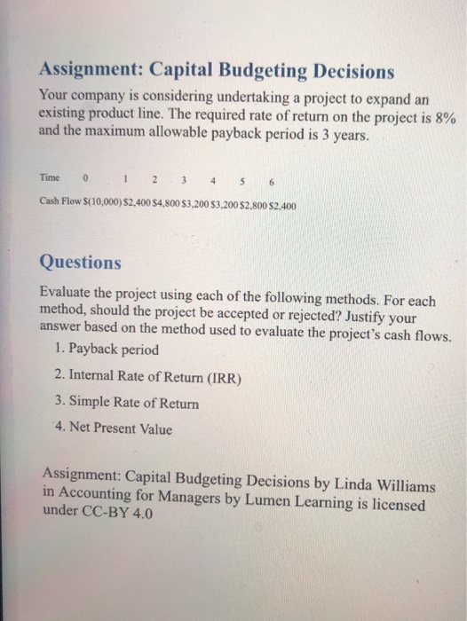 Solved Assignment: Capital Budgeting Decisions Your Company | Chegg.com