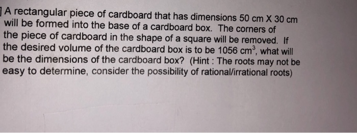 Solved ] A rectangular piece of cardboard that has | Chegg.com