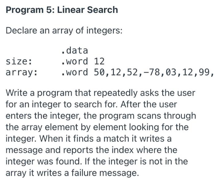 Solved Program 5: Linear Search Declare an array of | Chegg.com