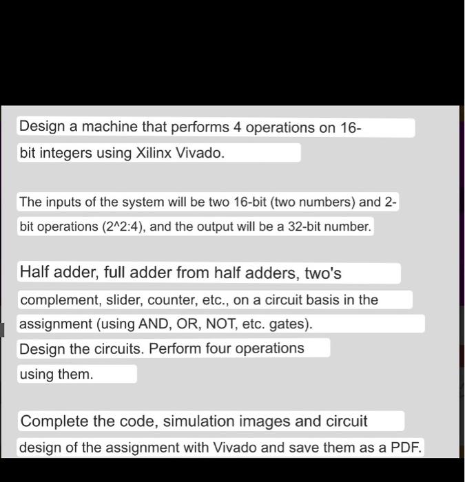 Solved Design a machine that performs 4 operations on 16- | Chegg.com