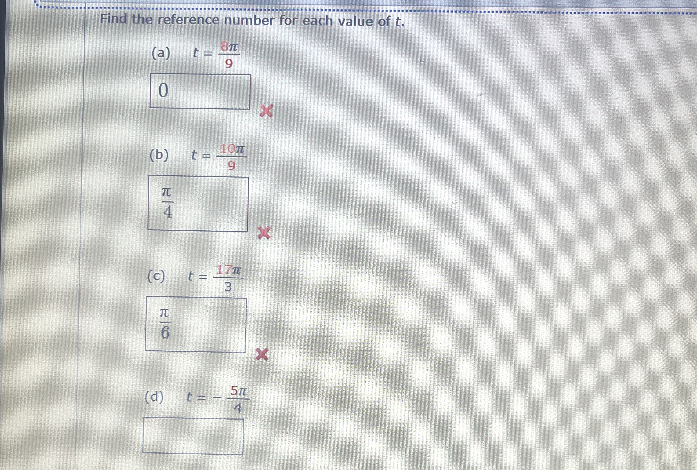 Solved Find the reference number for each value of | Chegg.com