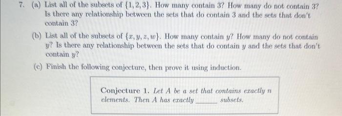 Solved 7. (a) List All Of The Subsets Of {1,2,3}. How Many | Chegg.com