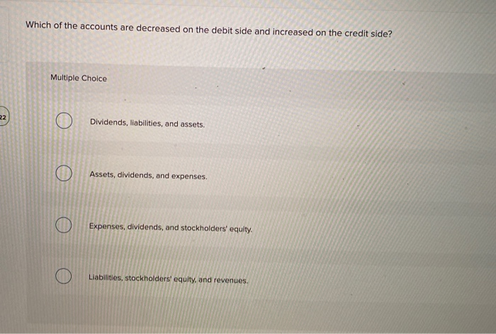 Solved Which of the accounts are decreased on the debit side | Chegg.com
