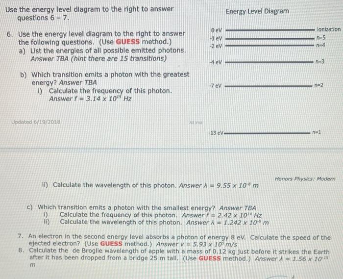 Solved Use the energy level diagram to the right to answer | Chegg.com