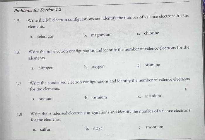 Solved Problems for Section 1.2 1.5 Write the full electron | Chegg.com