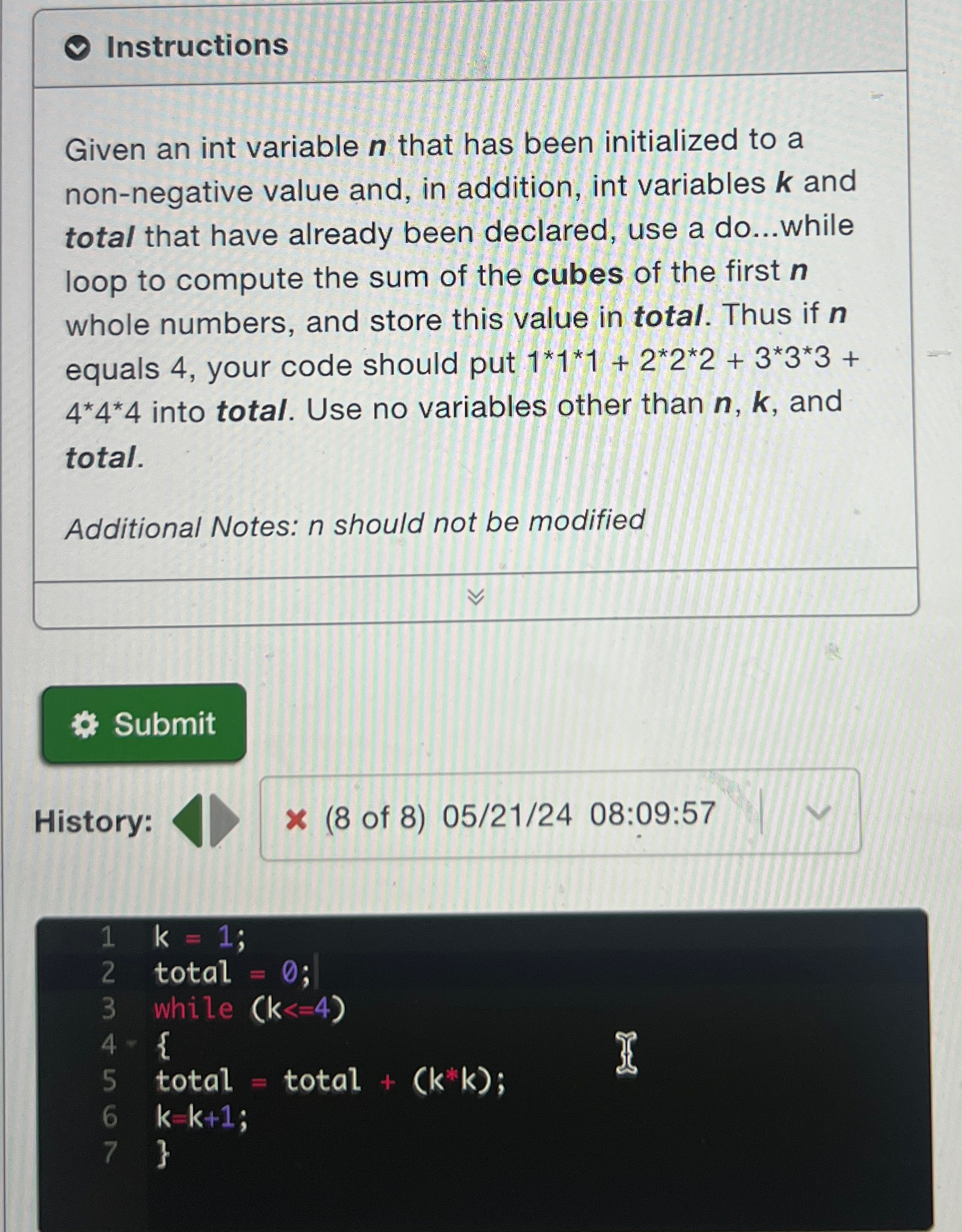 Solved Given an int variable n ﻿that has been initialized to | Chegg.com