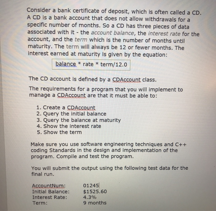 Solved Consider A Bank Certificate Of Deposit, Which Is | Chegg.com