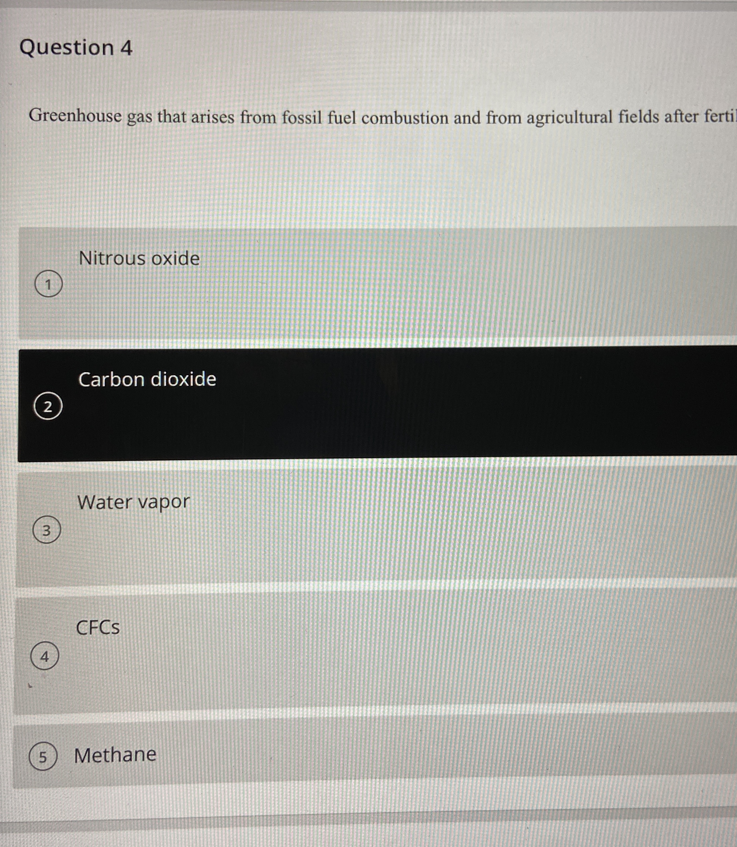 Solved Question 4Greenhouse gas that arises from fossil fuel