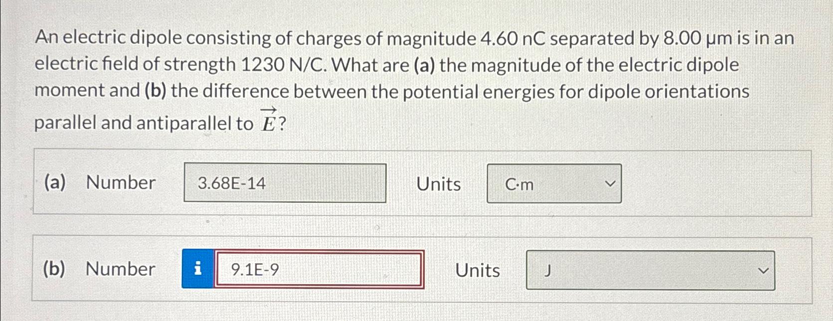 Solved An electric dipole consisting of charges of magnitude | Chegg.com