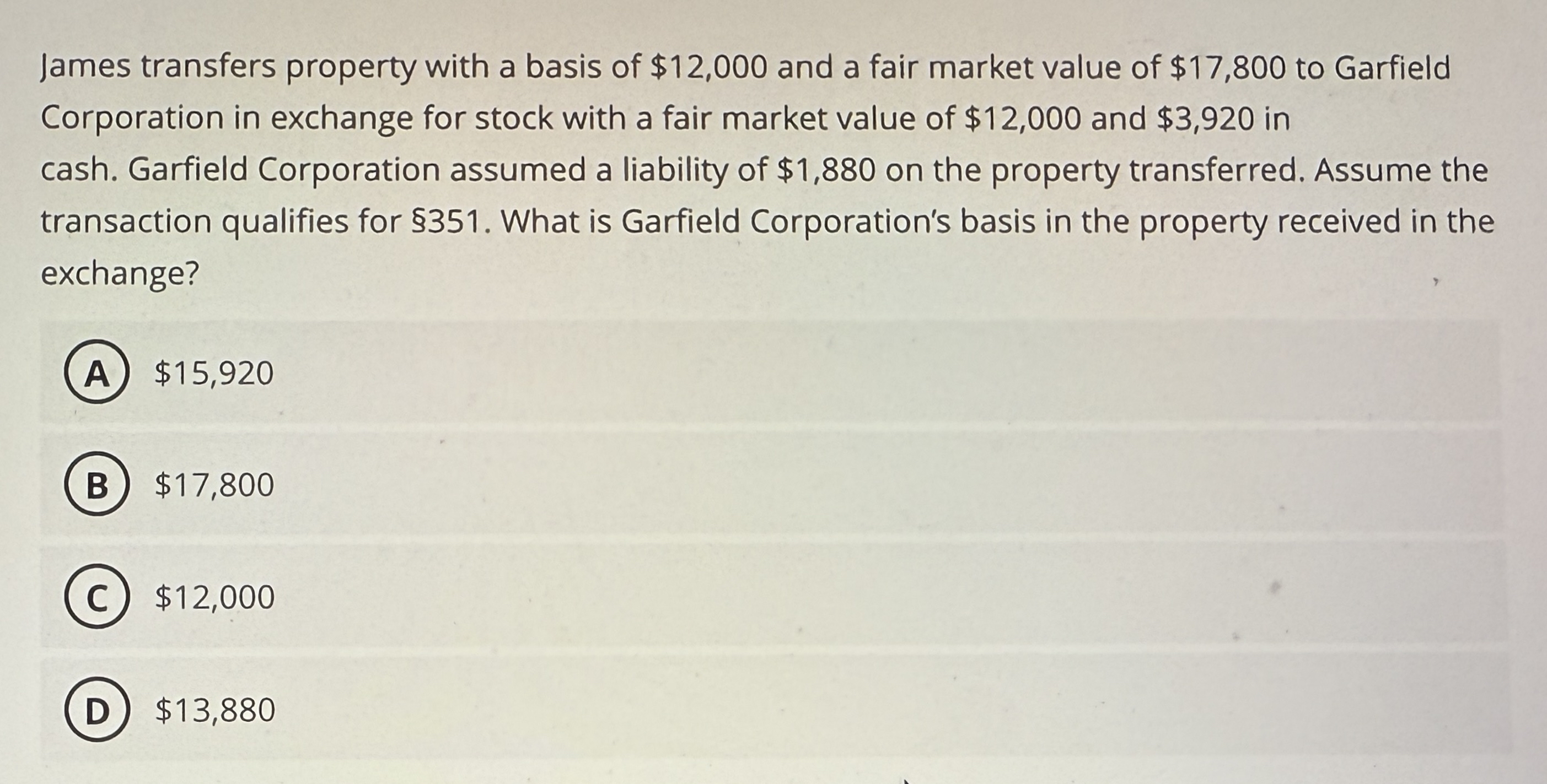 Solved James transfers property with a basis of $12,000 ﻿and | Chegg.com