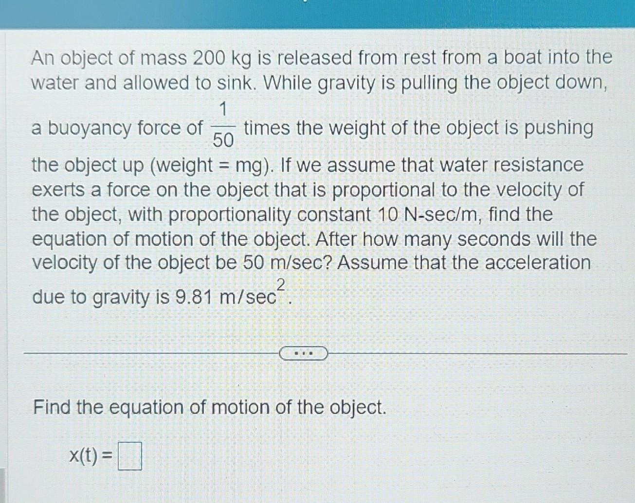 Solved An object of mass 200 kg is released from rest from a | Chegg.com