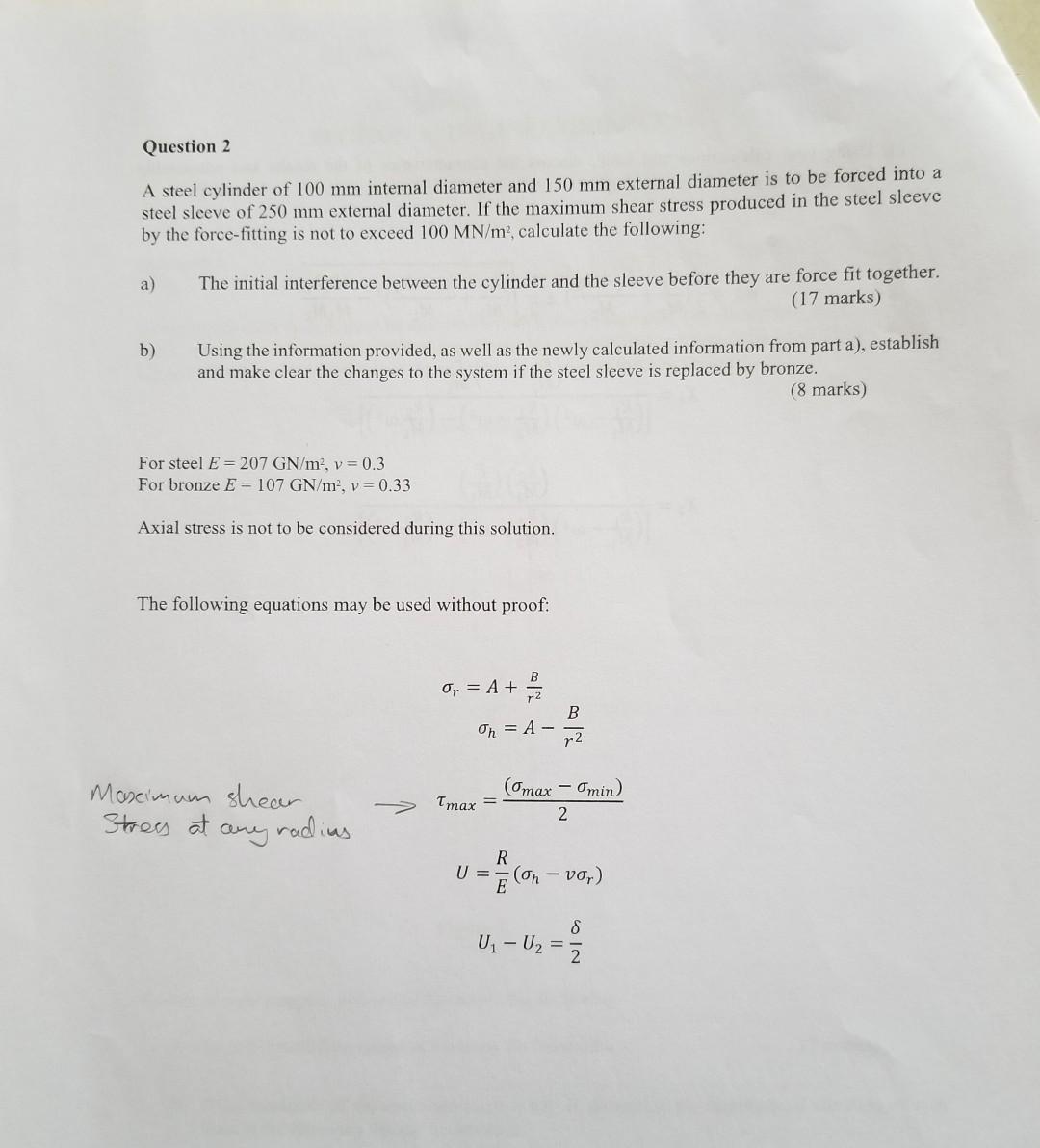 Solved Question 2 A steel cylinder of 100 mm internal | Chegg.com