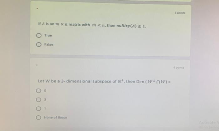 Solved 5 points If A is an m x n matrix with m | Chegg.com