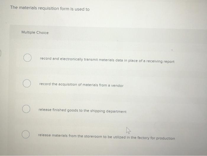 Solved The materials requisition form is used to Multiple | Chegg.com