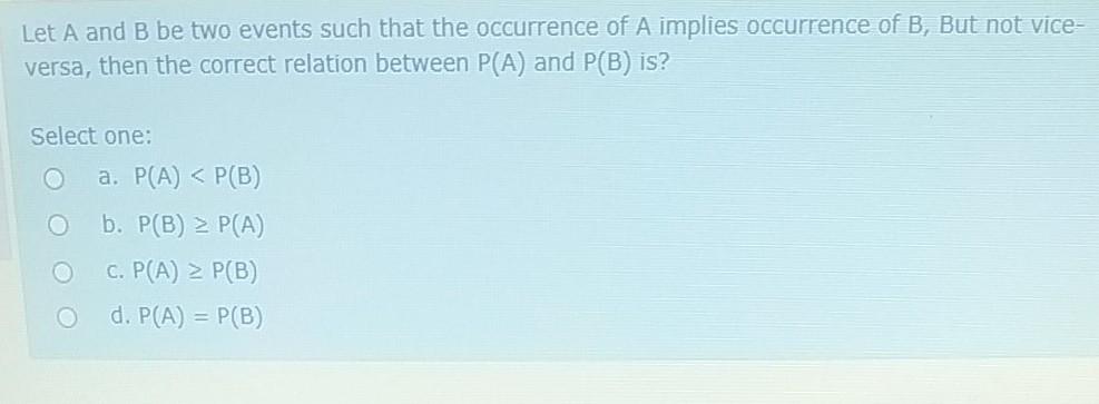 Solved Let A And B Be Two Events Such That The Occurrence Of | Chegg.com