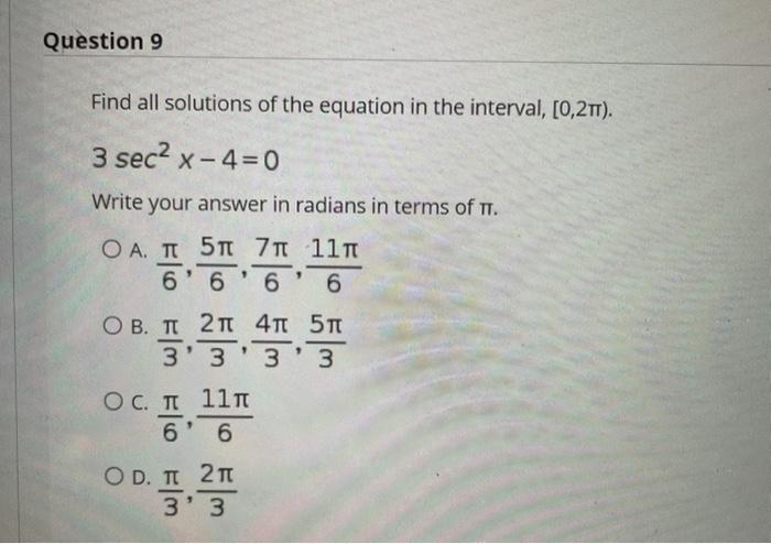 Question 9 Find all solutions of the equation in the ...