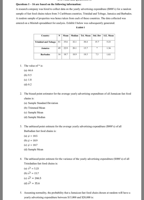 Solved Questions 1 - 16 are based on the following | Chegg.com