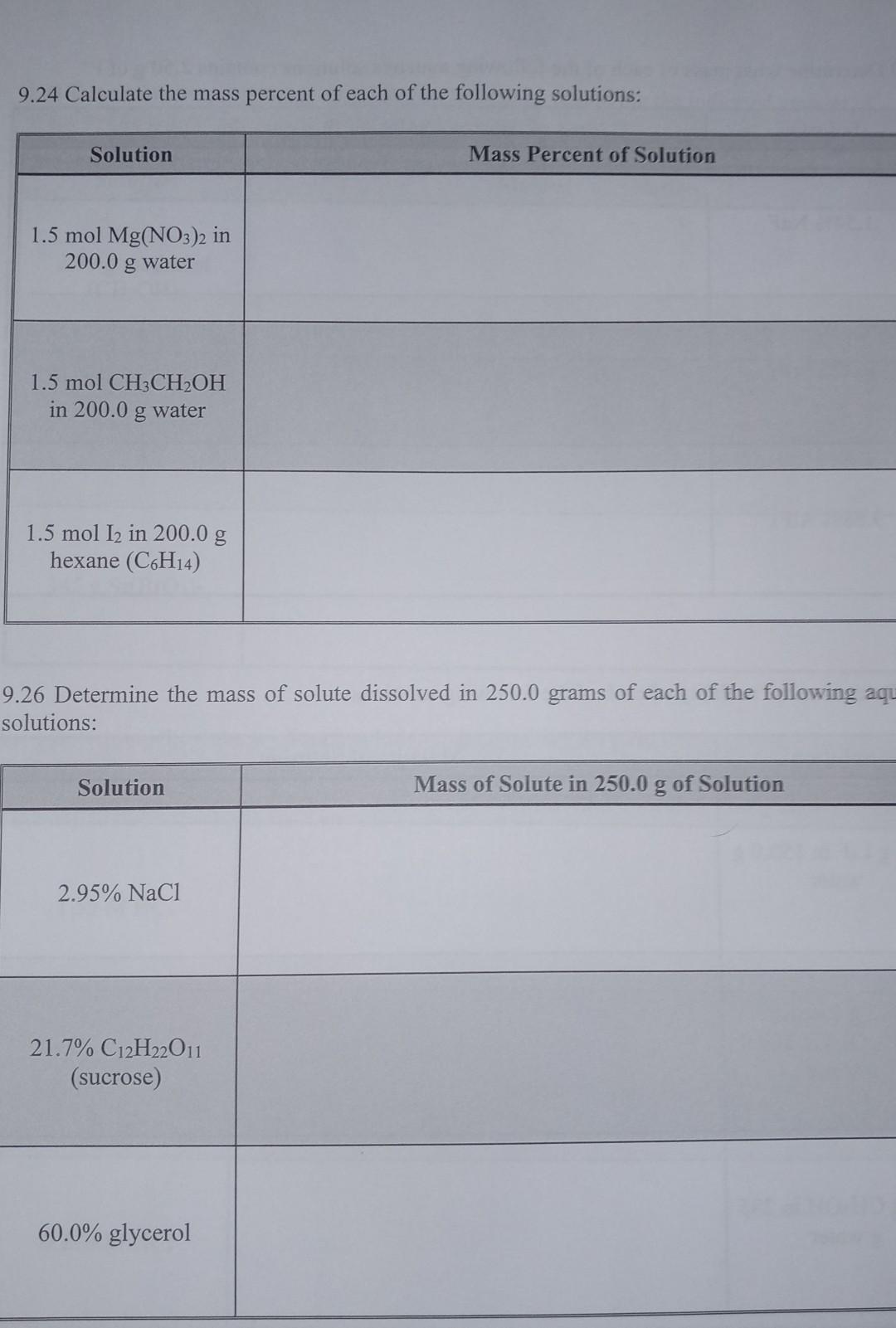 Solved 9.24 Calculate the mass percent of each of the | Chegg.com