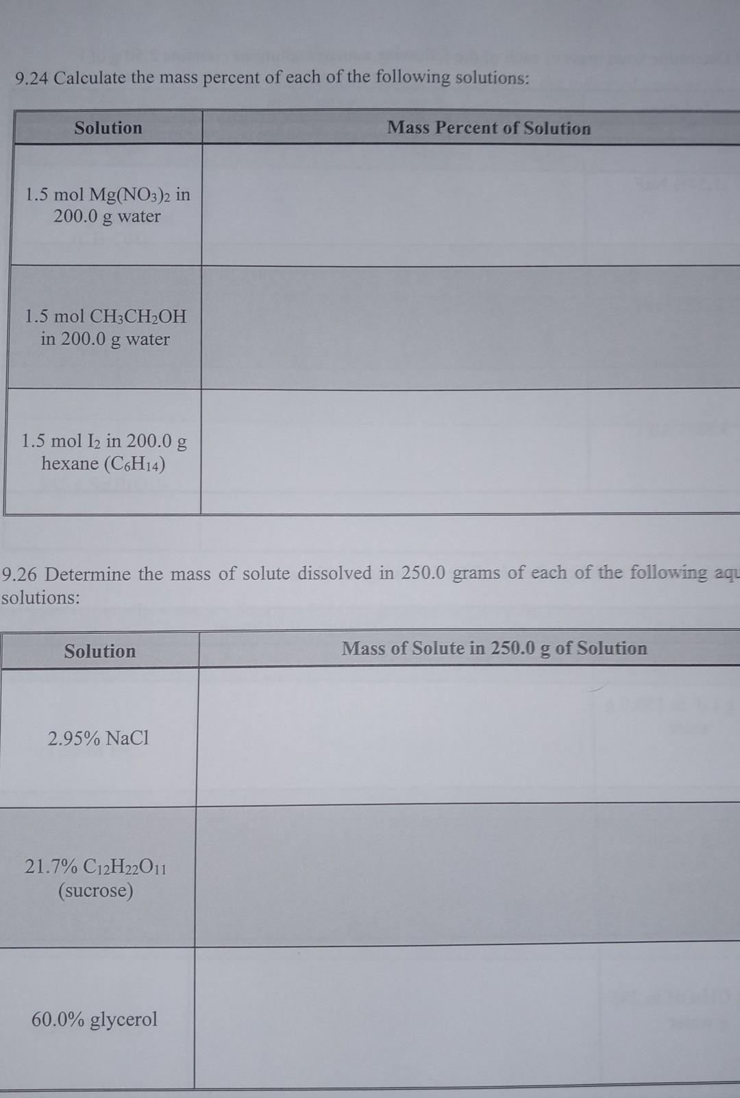 Solved 9 24 Calculate The Mass Percent Of Each Of The Chegg Com   Image