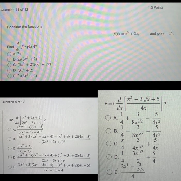 Solved 1.0 Points Question 11 of 12 Consider the functions | Chegg.com