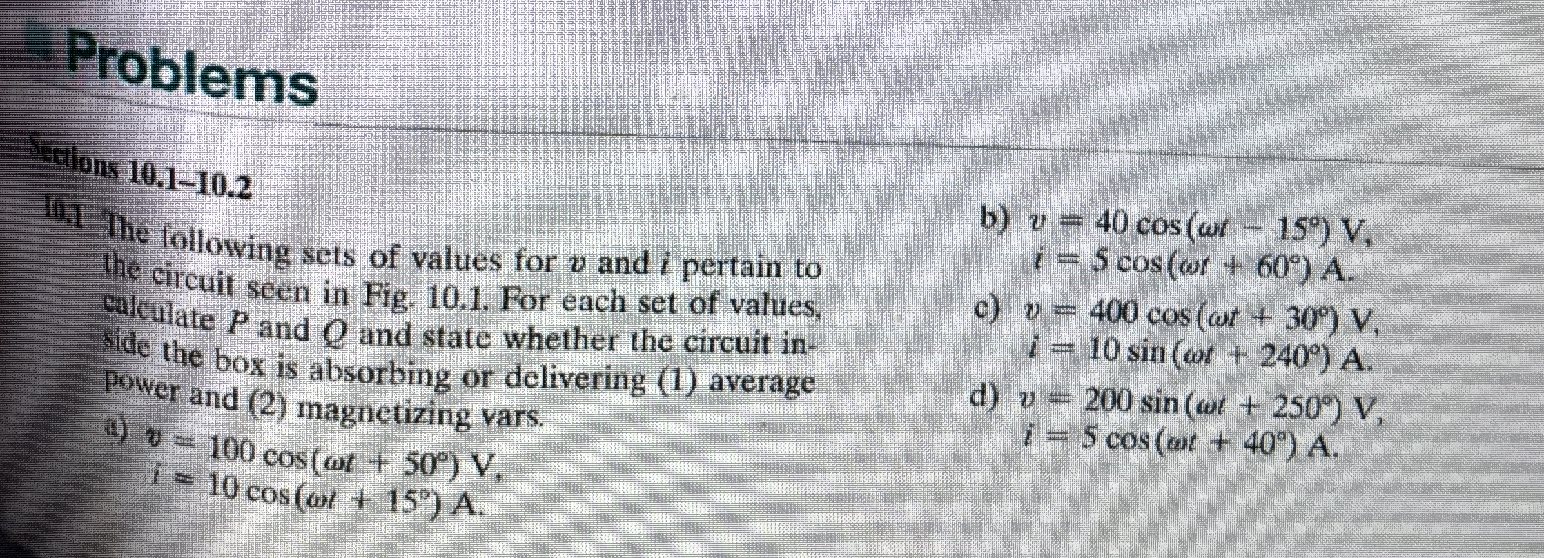 Solved Problems10.1-10.2Solve for real and reactive power | Chegg.com