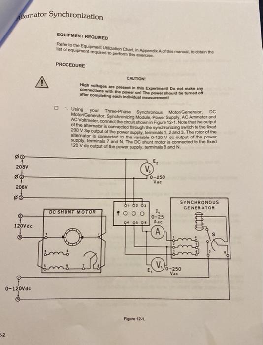 Solved Experiment 12 Alternator Synchronization OBJECTIVE To | Chegg.com